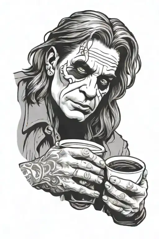 ozzy drinking coffee tired tattoo design idea