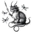 ckey with needle and thread and tiny dragon flies  tattoo design idea