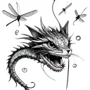 ckey with needle and thread and tiny dragon flies  tattoo design idea
