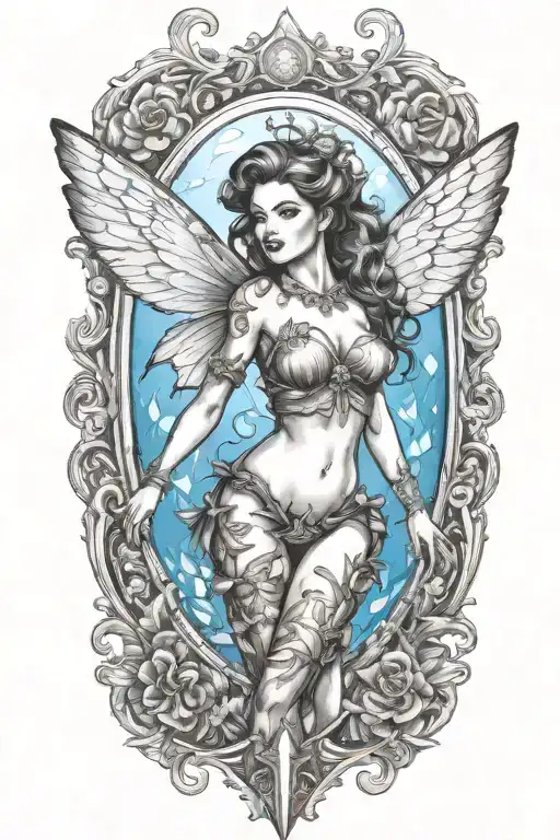 pinup fairy modern fantasy style tattoo design idea