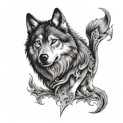 lone wolf with blue eyes tattoo design idea