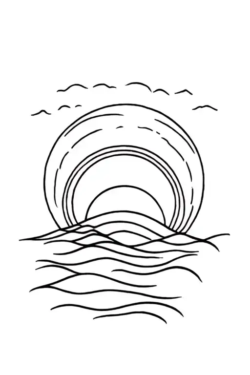 sunrise waves and cricle in the middle  tattoo design idea