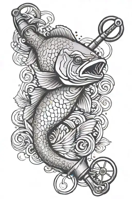 fishing rod medical staff wrapped tattoo design idea