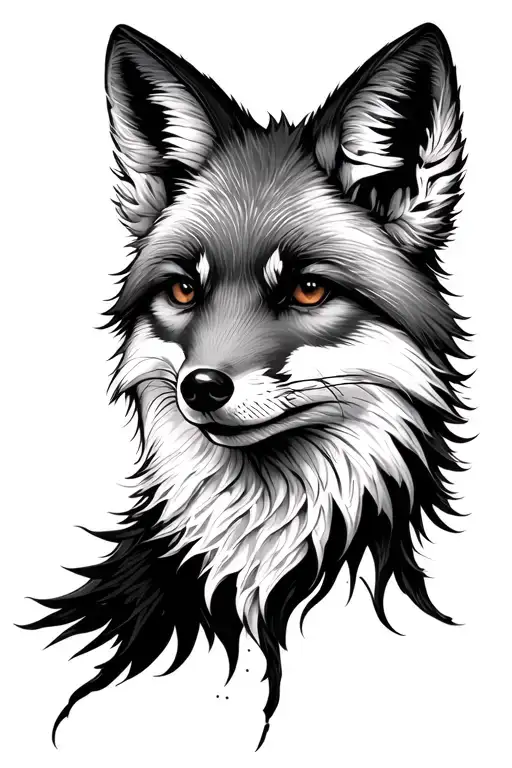Front facing white fox looking tattoo design idea
