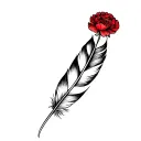 feather and a red carnation tattoo design idea
