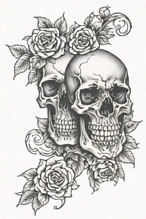 Skulls, western, floral tattoo design idea