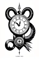 The sign Capricorn, with the integration of a clock representing the time before death, as well as solitude and travel tattoo design idea