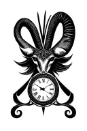 The sign Capricorn, with the integration of a clock representing the time before death, as well as solitude and travel tattoo design idea