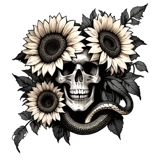 Coverup boss with sunflowers skulls and snakes tattoo design idea