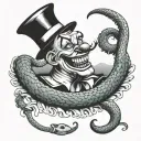 an evil snake around the neck of a smiling clown tattoo design idea