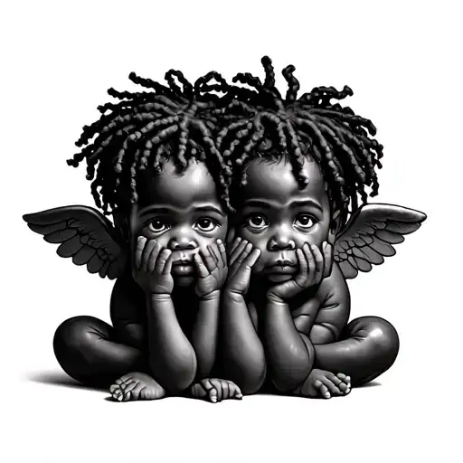 black baby cherubs with dread locks doing the see no evil hear no evil and speak no evil.   tattoo design idea