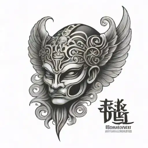 bakunawa mask holding tattoo design idea