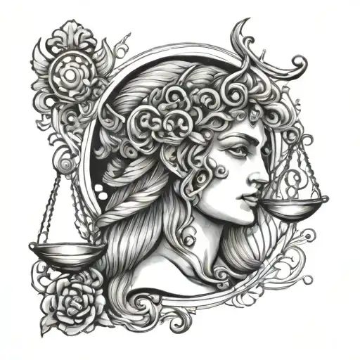 libra, air, roman head tattoo design idea