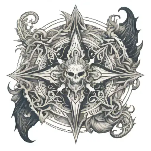 Design a mystical Diablo-themed mandala incorporating symbols and imagery from the game tattoo design idea