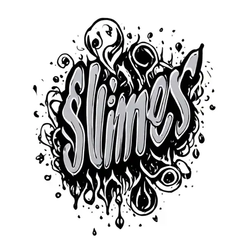 fine line cursive writing " slimes " written tattoo design idea
