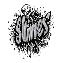 fine line cursive writing " slimes " written tattoo design idea