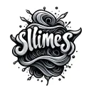 fine line cursive writing " slimes " written tattoo design idea