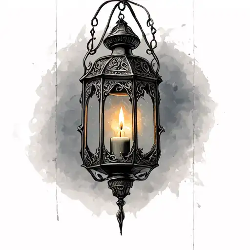 a gothic lantern with a candle inside tattoo design idea