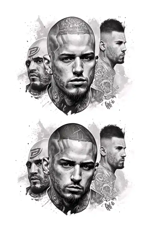 create a half sleeve , made up of tattoos to do with linkin park , eminem and papa roach . try to avous using portraits  tattoo design idea