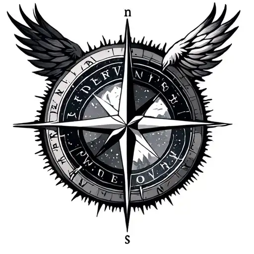 surrender compass mountain tattoo design idea