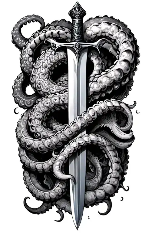 Kraken Tentacles Emerging wrapped in the sword tattoo design idea