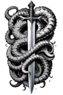 Kraken Tentacles Emerging wrapped in the sword tattoo design idea