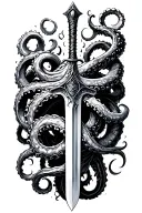 Kraken Tentacles Emerging wrapped in the sword tattoo design idea