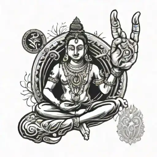 shiv in Dhyan mudra include my daughter DOB. and anniversary date. also fitness motivation. design for shoulder tattoo design idea