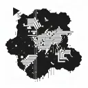 A geometric world map incorporating musical notes and paintbrush strokes tattoo design idea