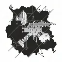 A geometric world map incorporating musical notes and paintbrush strokes tattoo design idea