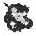 A geometric world map incorporating musical notes and paintbrush strokes tattoo design idea