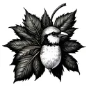 canary and acorn leaf tattoo design idea