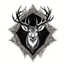 Noble stag combining Patronus spirit and Baratheon strength, semi-realistic blackwork with geometric forms and dotwork tattoo design idea