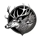 Noble stag combining Patronus spirit and Baratheon strength, semi-realistic blackwork with geometric forms and dotwork tattoo design idea
