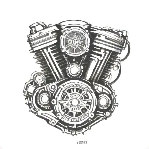 Harley Davidson engine morphing into a police badge tattoo design idea