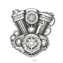 Harley Davidson engine morphing into a police badge tattoo design idea