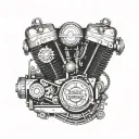 Harley Davidson engine morphing into a police badge tattoo design idea
