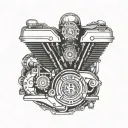 Harley Davidson engine morphing into a police badge tattoo design idea