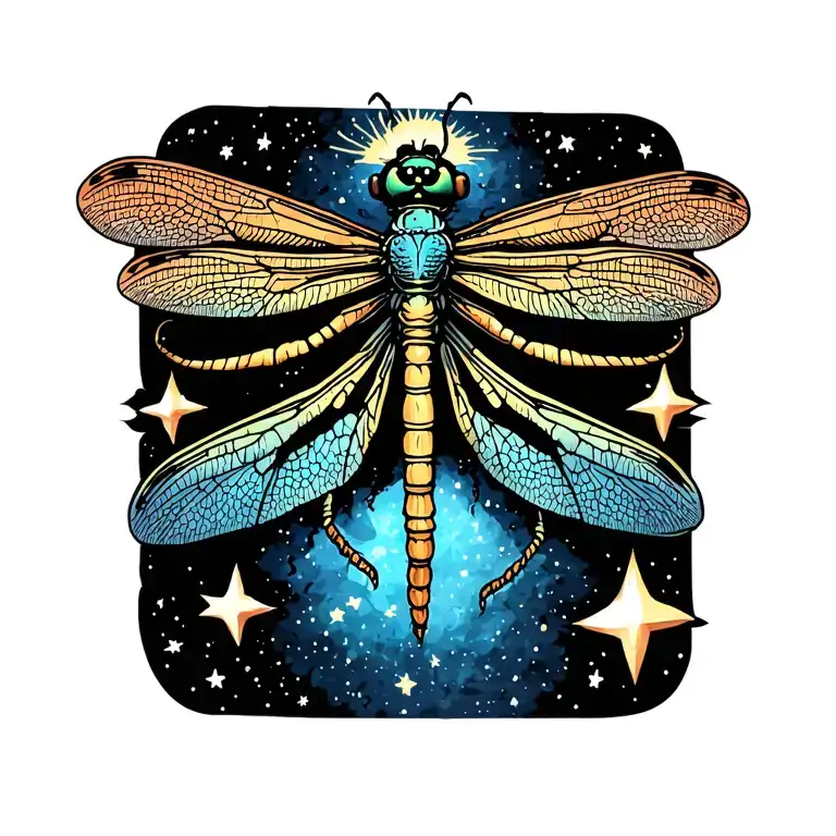 coheed and Cambria dragonfly surrounded by stars tattoo design idea