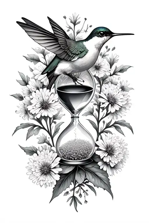 Hourglass flowers hummingbird  Queen Anne's Lace tattoo design idea