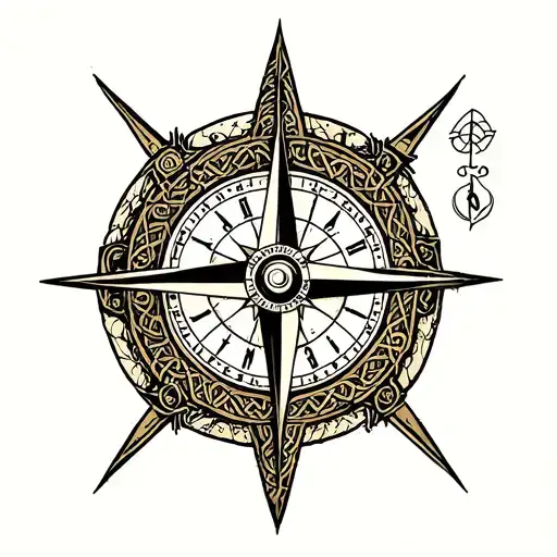 Celtic compass and clock combined with geometry tattoo design idea