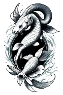 ram and koi fish swimming tattoo design idea