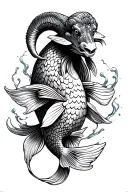 ram and koi fish swimming tattoo design idea