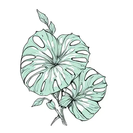 monstera flowers sleeve tattoo design idea