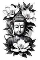 Buddha and magnolias tattoo design idea