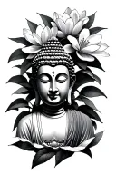 Buddha and magnolias tattoo design idea