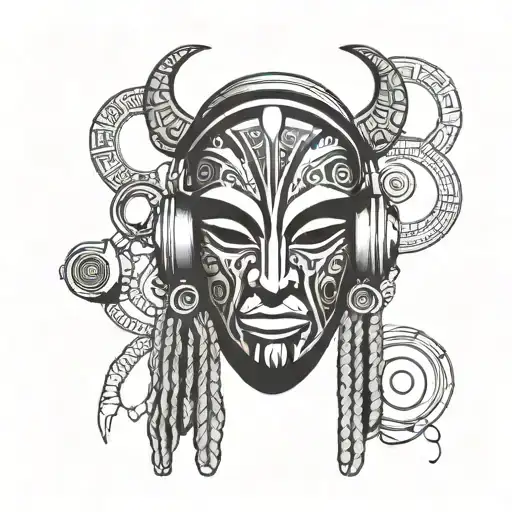 african mask character being dj tattoo design idea