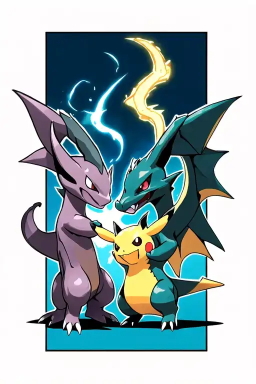 pokemon fighting each other mewtwo charizard gyrados pickachu tattoo design idea