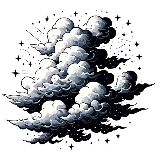 clouds and stars shining  tattoo design idea