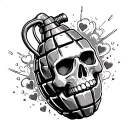 exploding grenade skull with hearts tattoo design idea